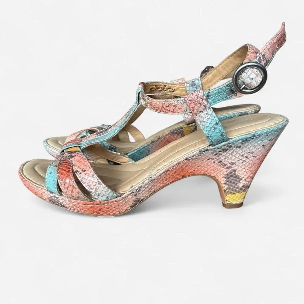 Born Crown multi colored snakeskin print kitten heels Size US 10